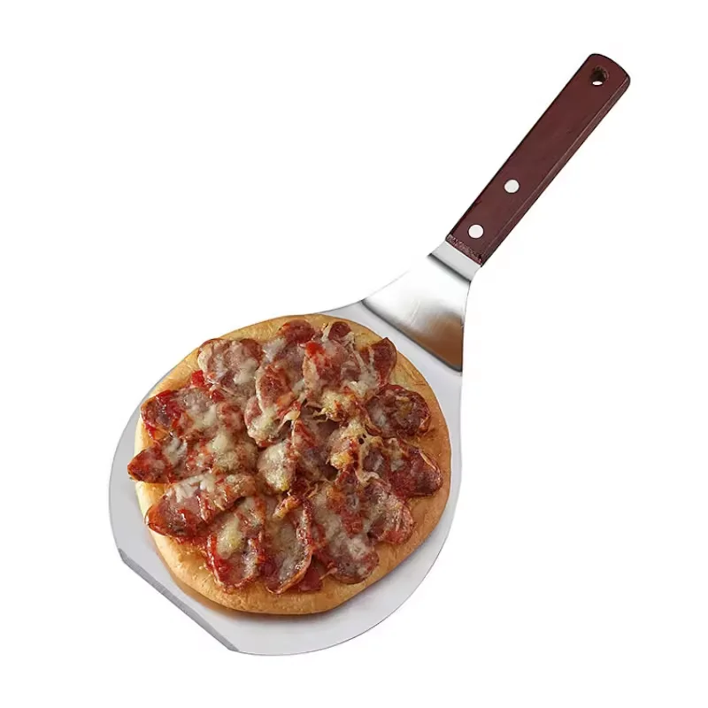 Large Round Baking Tool Stainless Steel Pizza Shovel Wooden Handle Pizza Pie Server Tray BBQ Grill Cutting Spatula Turners