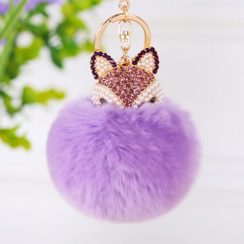 New style multiple fox fur ball keychain cartoon fashion colorful cute keychain
