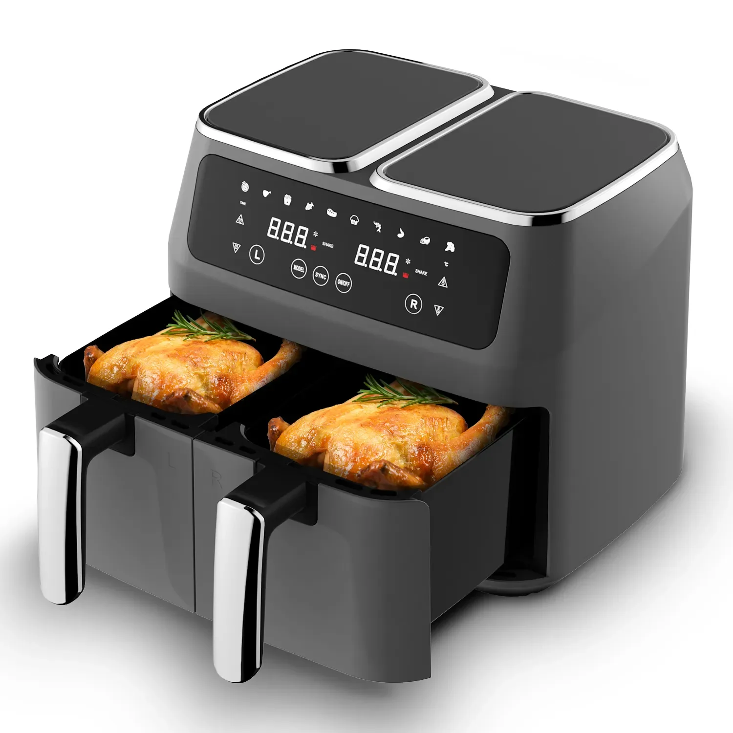 BSCI CB CE LVD EMC 4+4 8L Large 2 Independent Frying Baskets Digital LCD Touch Screen 2800W Smart Dual Air Fryer Inner Trivet