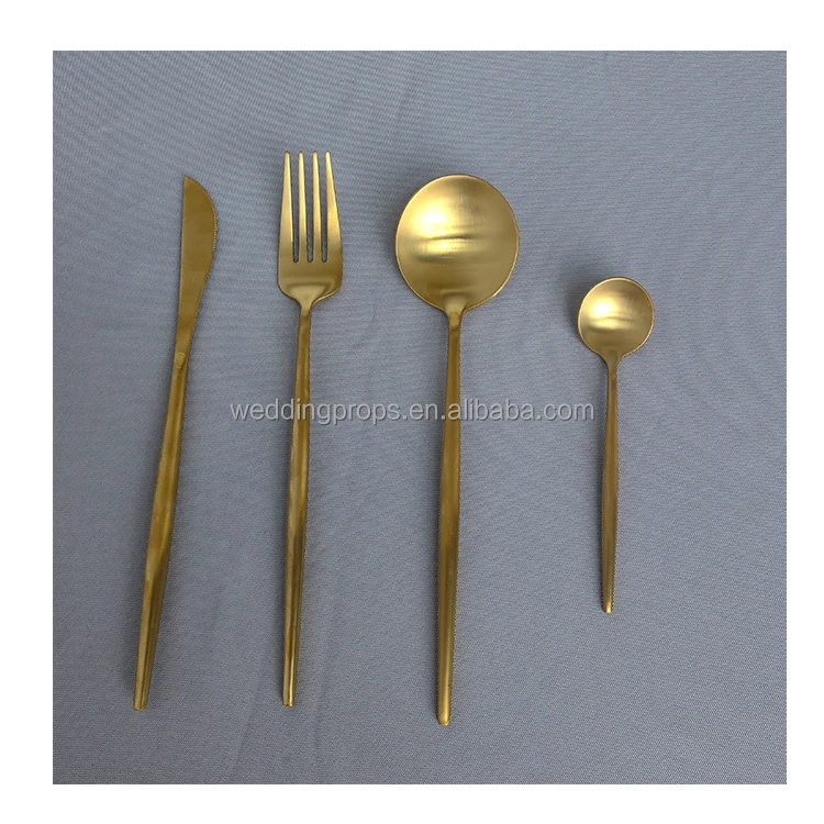 Wholesale High Quality 304 Stainless steel gold flatware matte gold spoon fork knife cutlery set