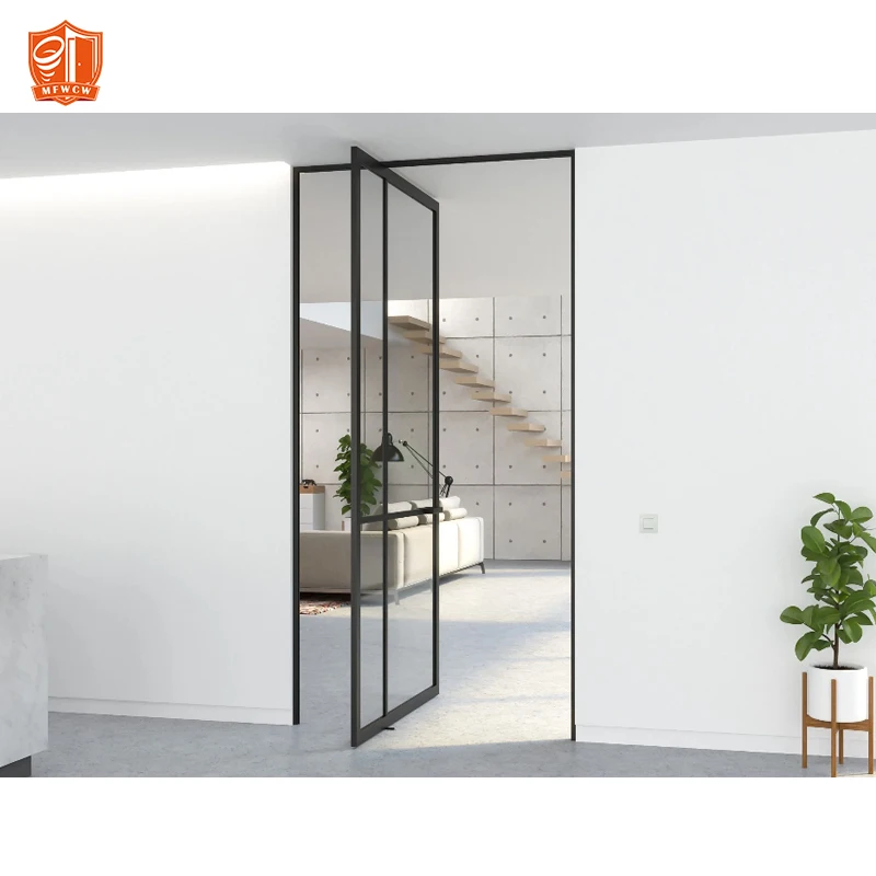 North American Style Big Panel Tempered Glass Modern Front Entry Aluminum Pivot Glass Door