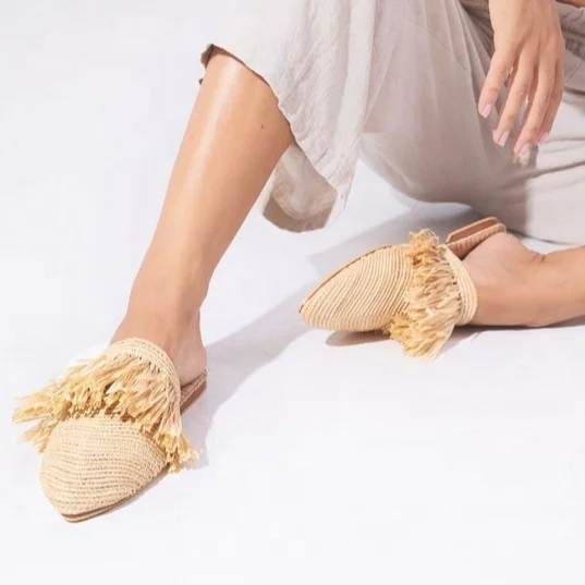 Handmade Women Raffia Shoes Slippers Sandals Ladies Footwear