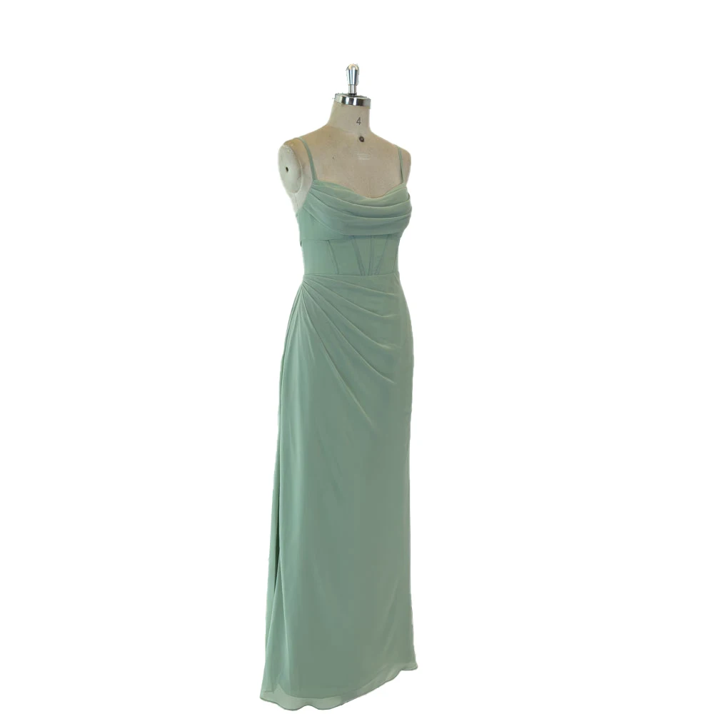 TEENYEE New Arrivals Chiffon slip corseted Floor Length Green Elegant Party Dress Bridesmaid Dresses Wedding