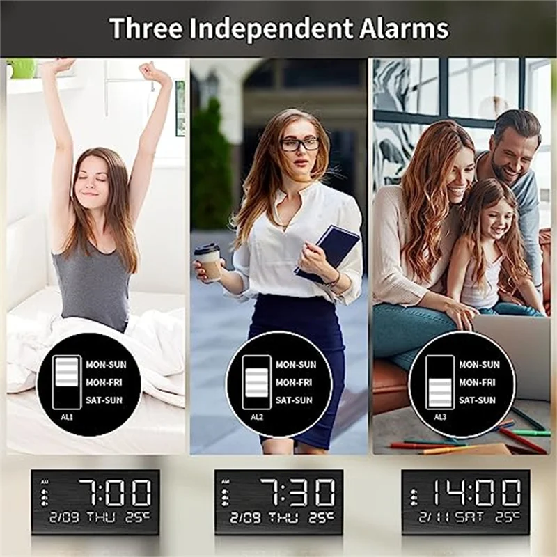 modern table electronic wooden led digital alarm clockalarm desktop table clock for home