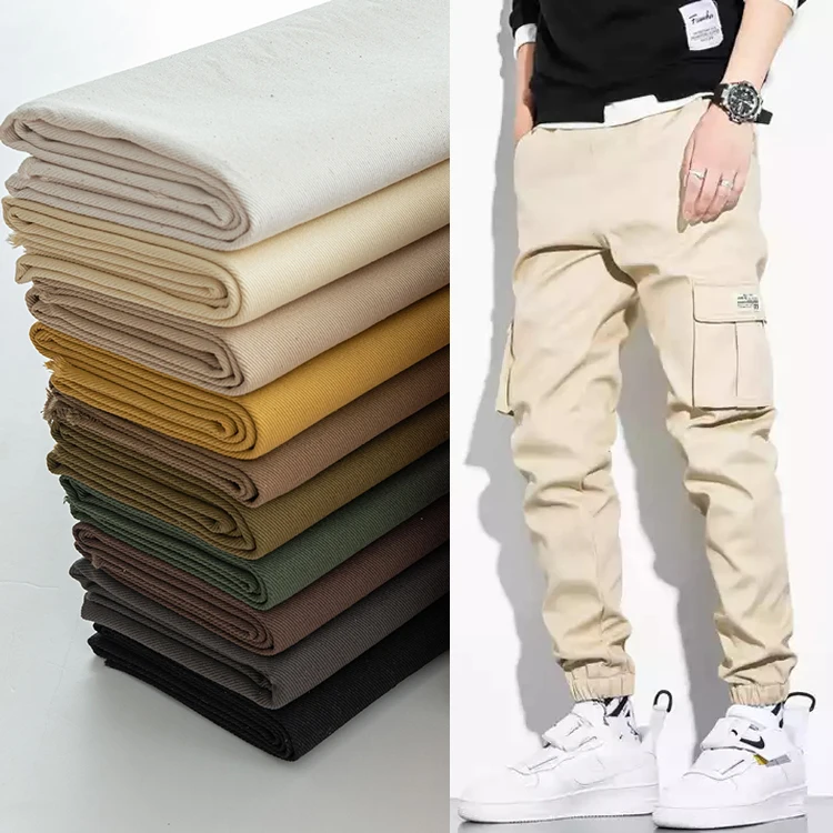98/2 cotton spandex 100% cotton twill khaki spring cotton mens pant fabric for pants