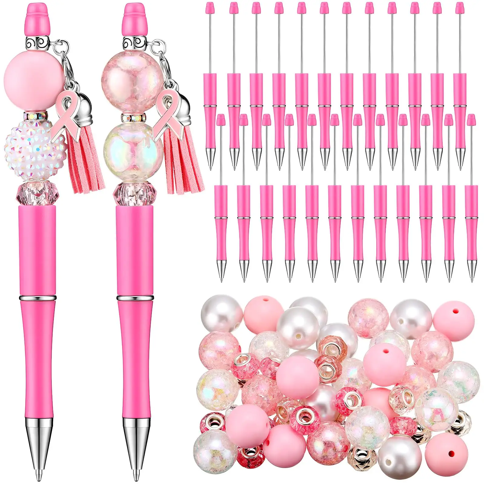 New Design Beaded Ballpoint Pen DIY Plastic Bead Handicraft Black Ink Beaded Pen For Girls Children Office School