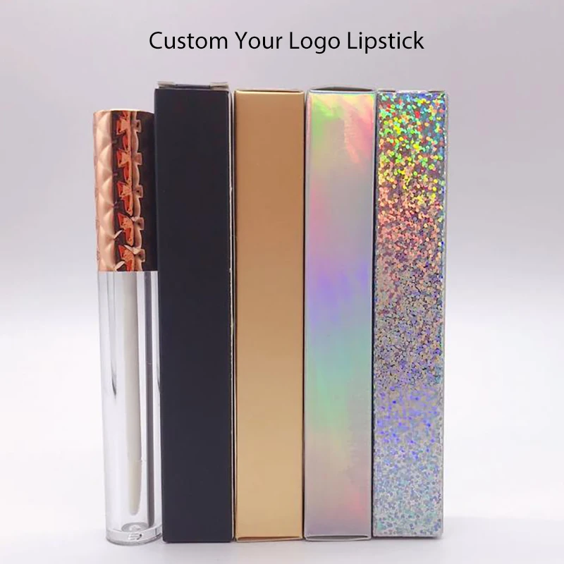 Free Sample Wholesale Cosmetic Custom Lipstick Box Gold Silver Holographic Paper Lip Gloss Box Packaging