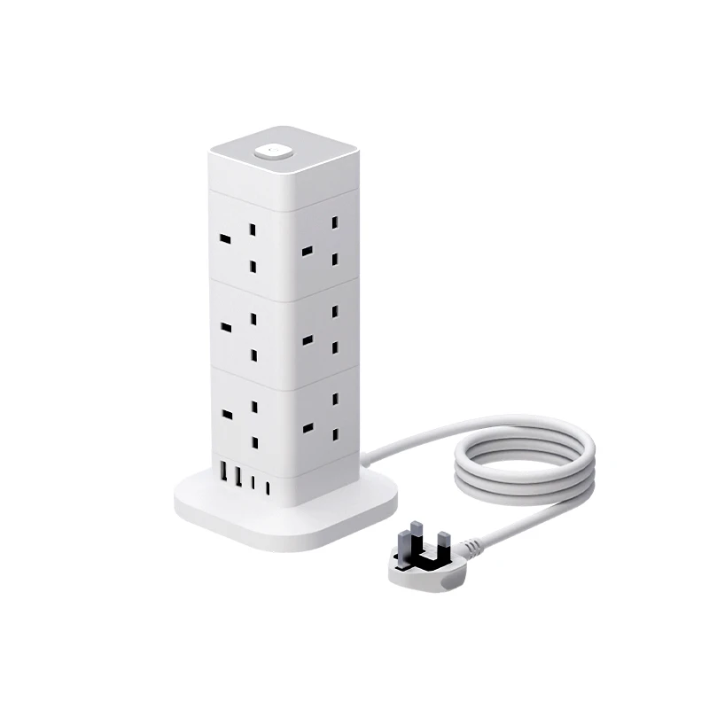 UK 3 PIN Multi Plug 13A Heavy Duty Children Safety Door Socket Desktop Meeting Room A+C Port Power Extension Lead Socket