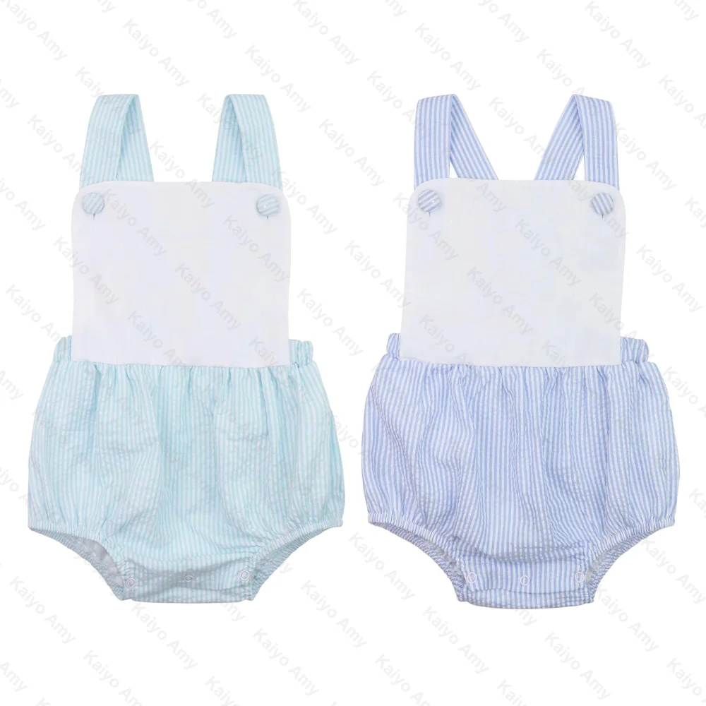 monogrammed baby sunsuit seersucker unisex bubble rompers summer newborn baby clothes boy 0-3 months