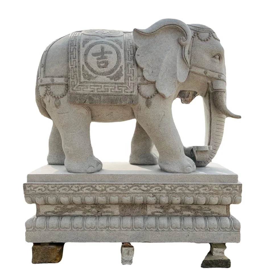 outdoor carved stone marble animal elephant statue