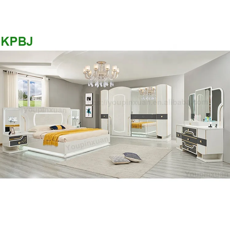 
Modern Multi-Function Home Bedroom Furniture Wooden Mirrored High Glossy White Bedroom Sets 