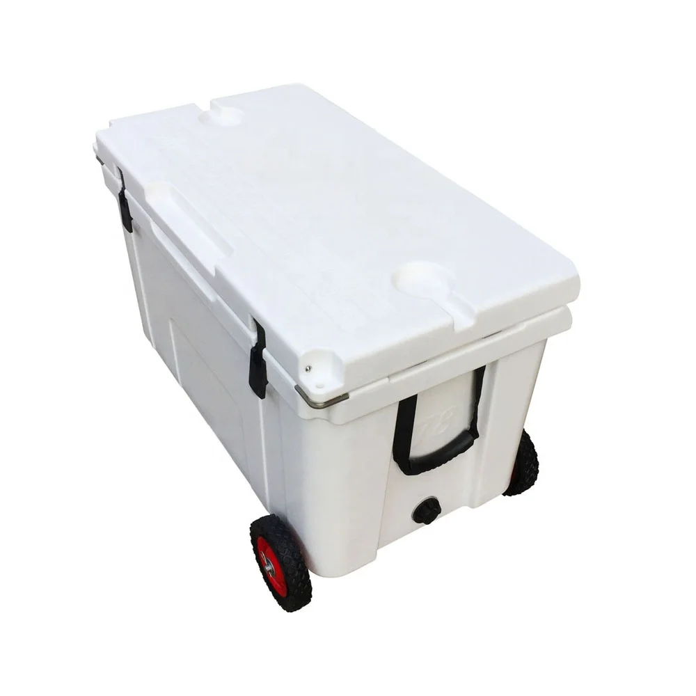 Большой 78QT rotomolded ледяной охладитель коробка с колесами для охоты рыбалки гравировкой логотипа тиснением