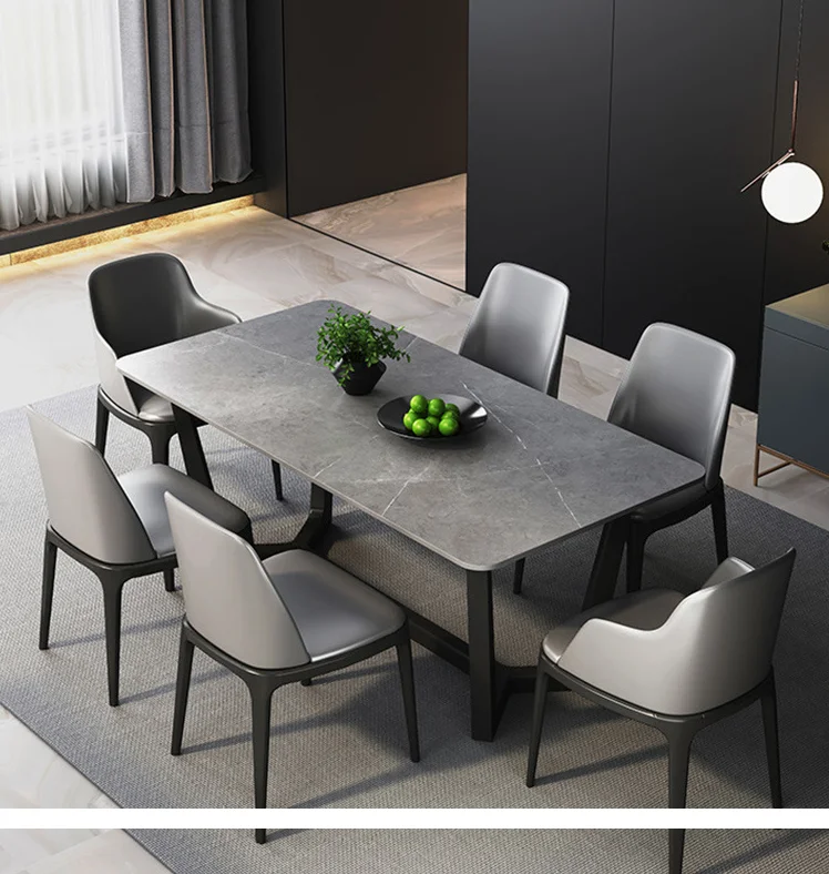 Factory supply italian style light luxury small apartment rock board square dining table and chair