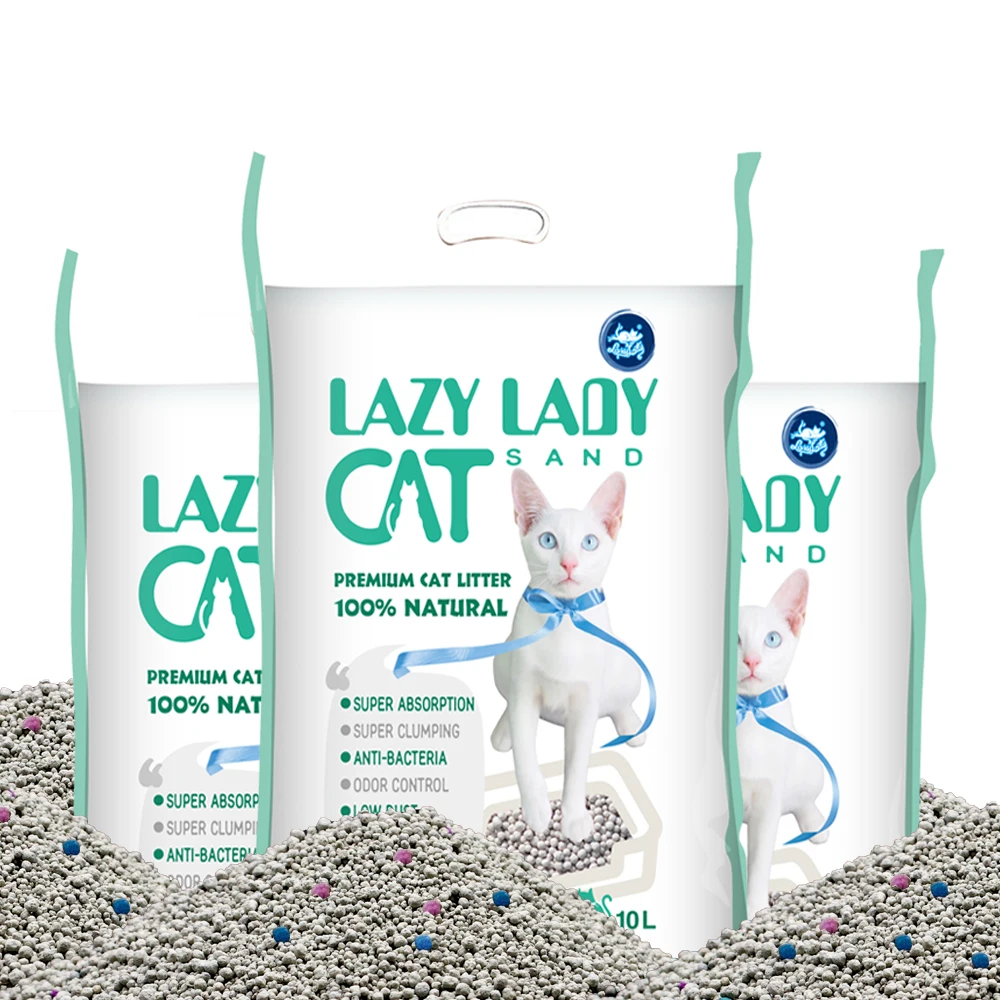 High quality Mint Fragrance Bentonite cat sand , Factory OEM Clumping Cat Sand 1.0-3.5mm Ball Shape