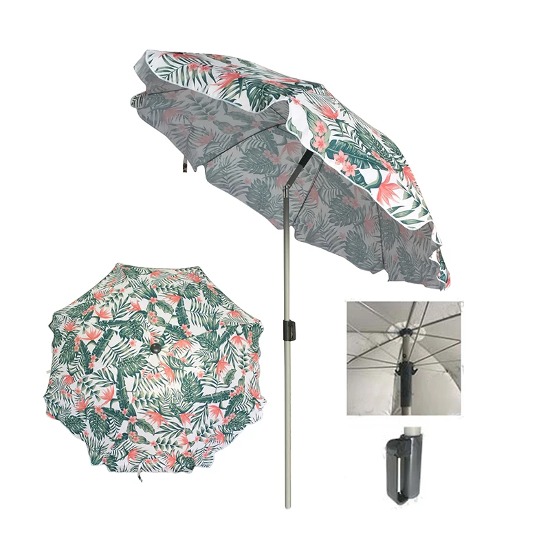 Outdoor furniture steel polyester tilted leaf pattern sea beach umbrella