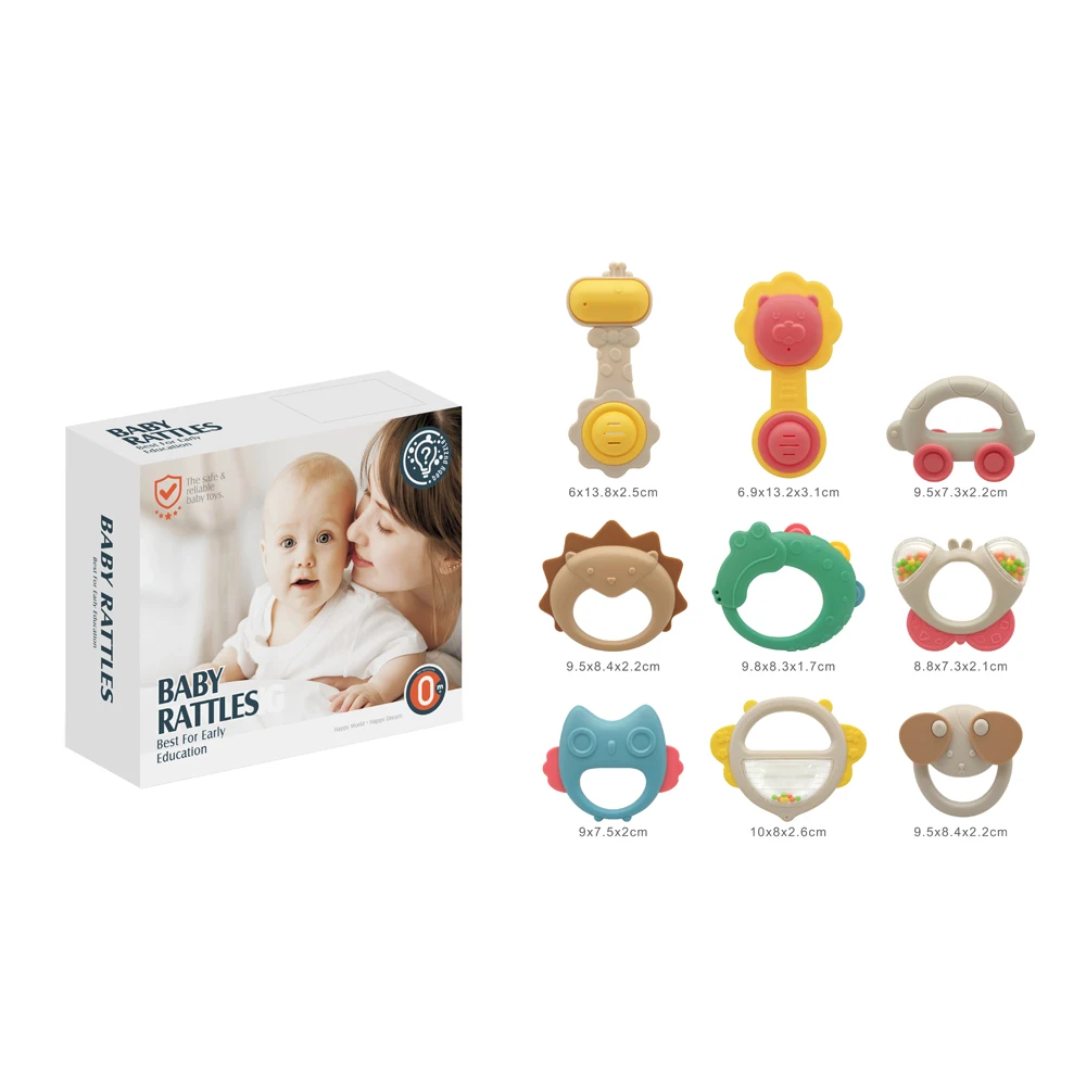 BPA Free Grade Food funny animal giraffe dog elephant newborn babi silicon rattle toys gift box set Silicone baby Teethers