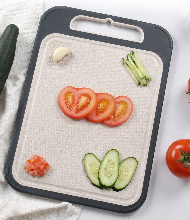 Double-Sided Cutting Board Stainless Steel and Wheat Straw PP with Built-in Grater for Kitchen Non-Slip and Easy to Clean