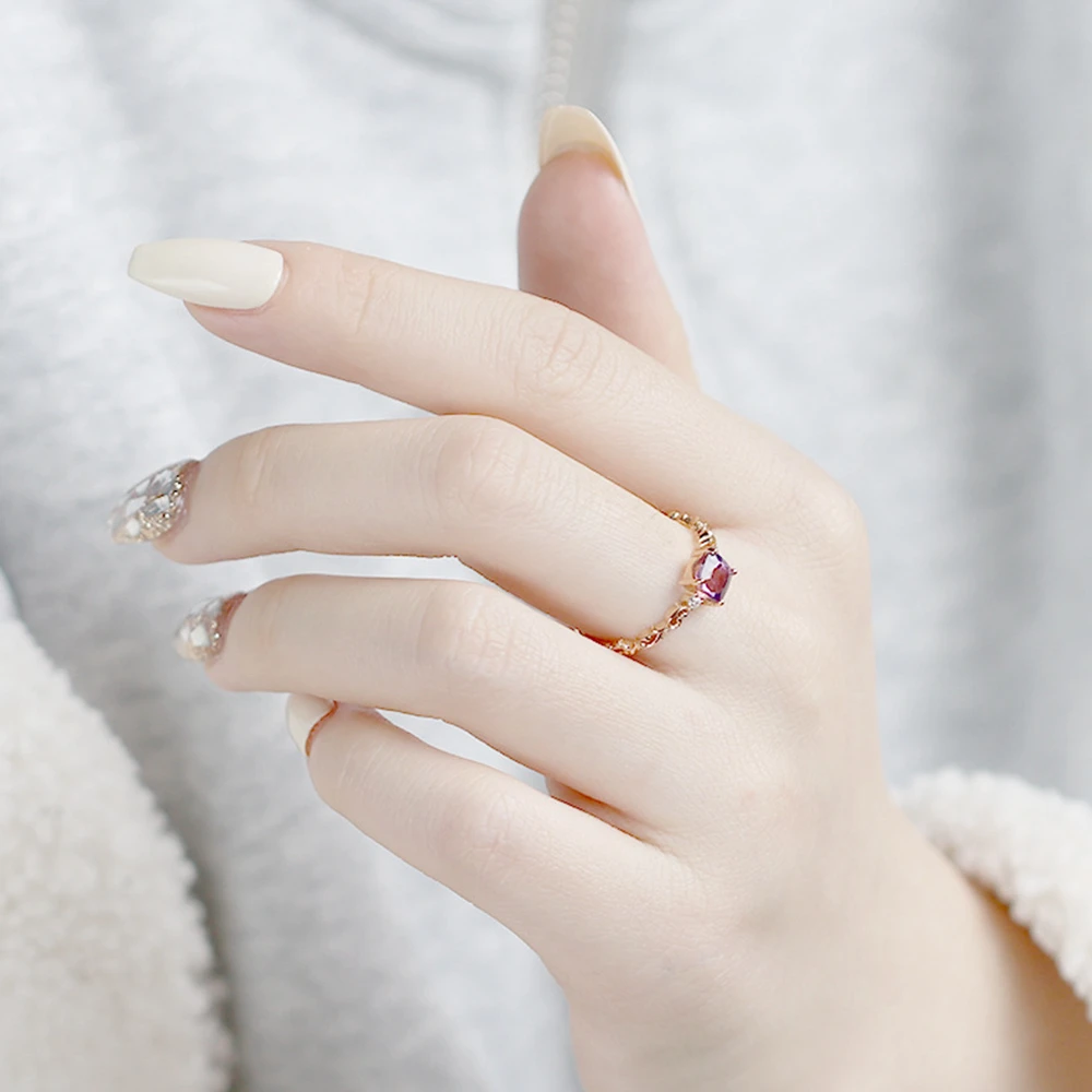 925 Sterling Silver 14K Gold Plated Jewellery Gemstone Series 5Mm Square Stone Amethyst Court Flower Wispy White Zircon Ring