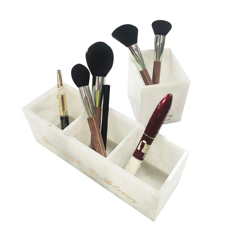 hot-selling set of beauty makeup marble organizer for cosmetics with rose gold customizng logo