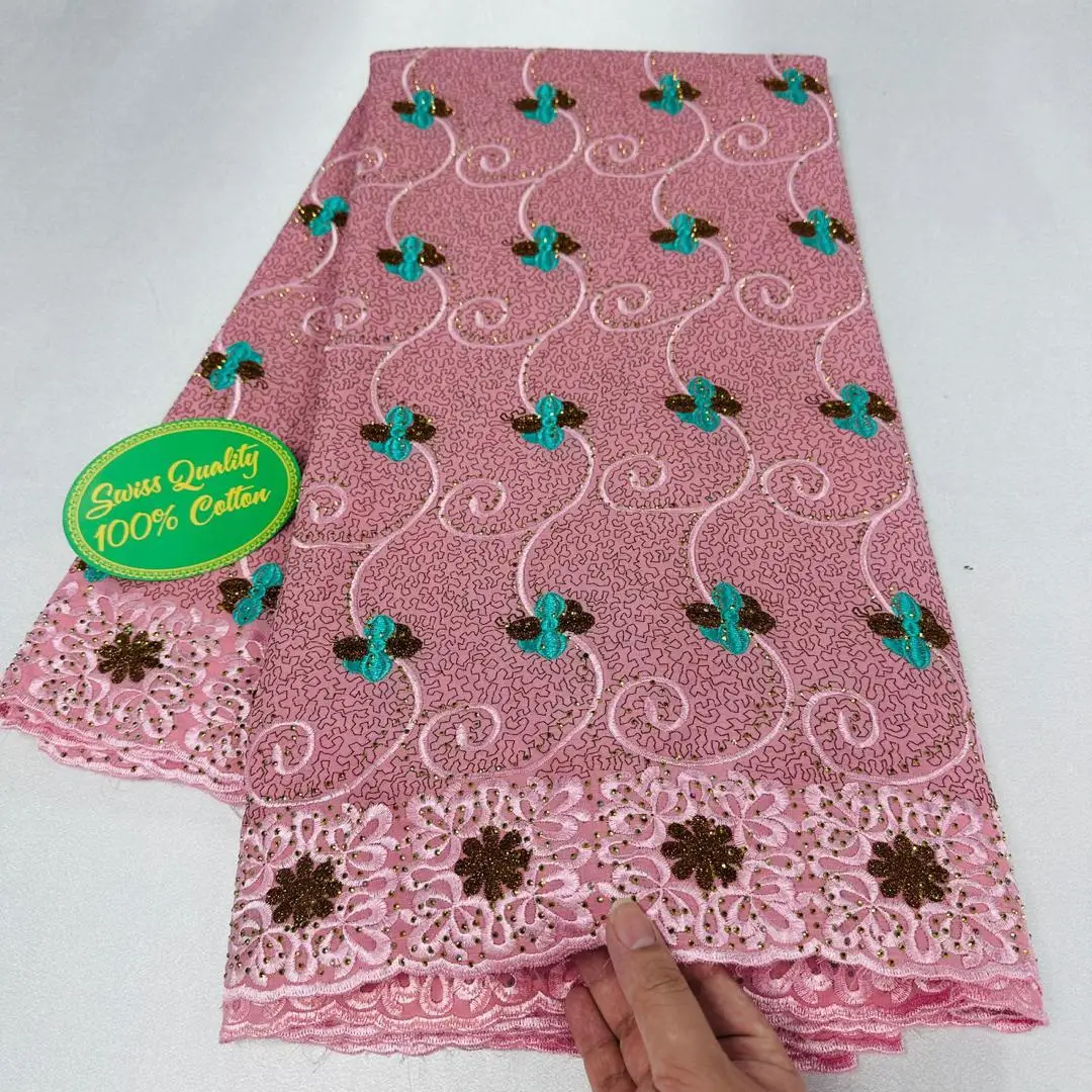 New arrival swiss voile lace 100% cotton swiss lace fabric embroidered african lace fabric with stone