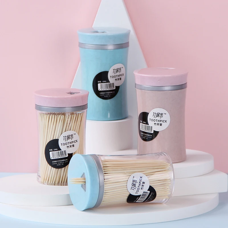 Low MOQ Factory Restaurant Domestic 400 pcs Eco friendly Bamboo Sticks Toothpick containers Top pick holder jar bottle