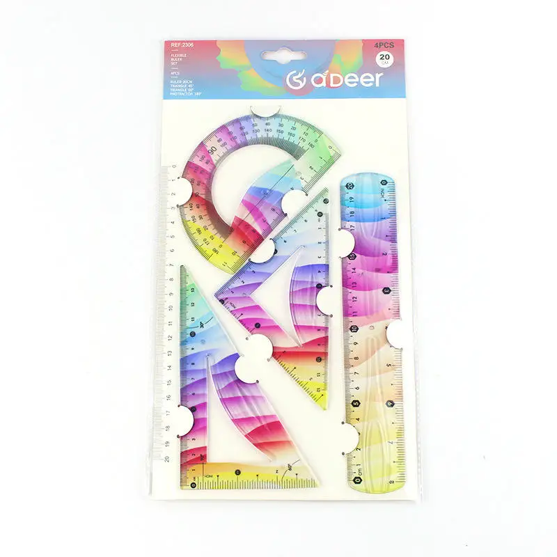 Bview Art 30 cm 20cm Popular Student Multi Colorful Transparent Plastic Ruler for Office School Stationery