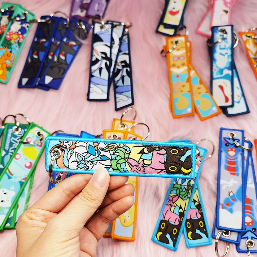 Stock Cartoon keychain Fabric Keychain Woven key chain luggage tag Anime Embroidery Keychain Embroidered Jet Tag Key Tag