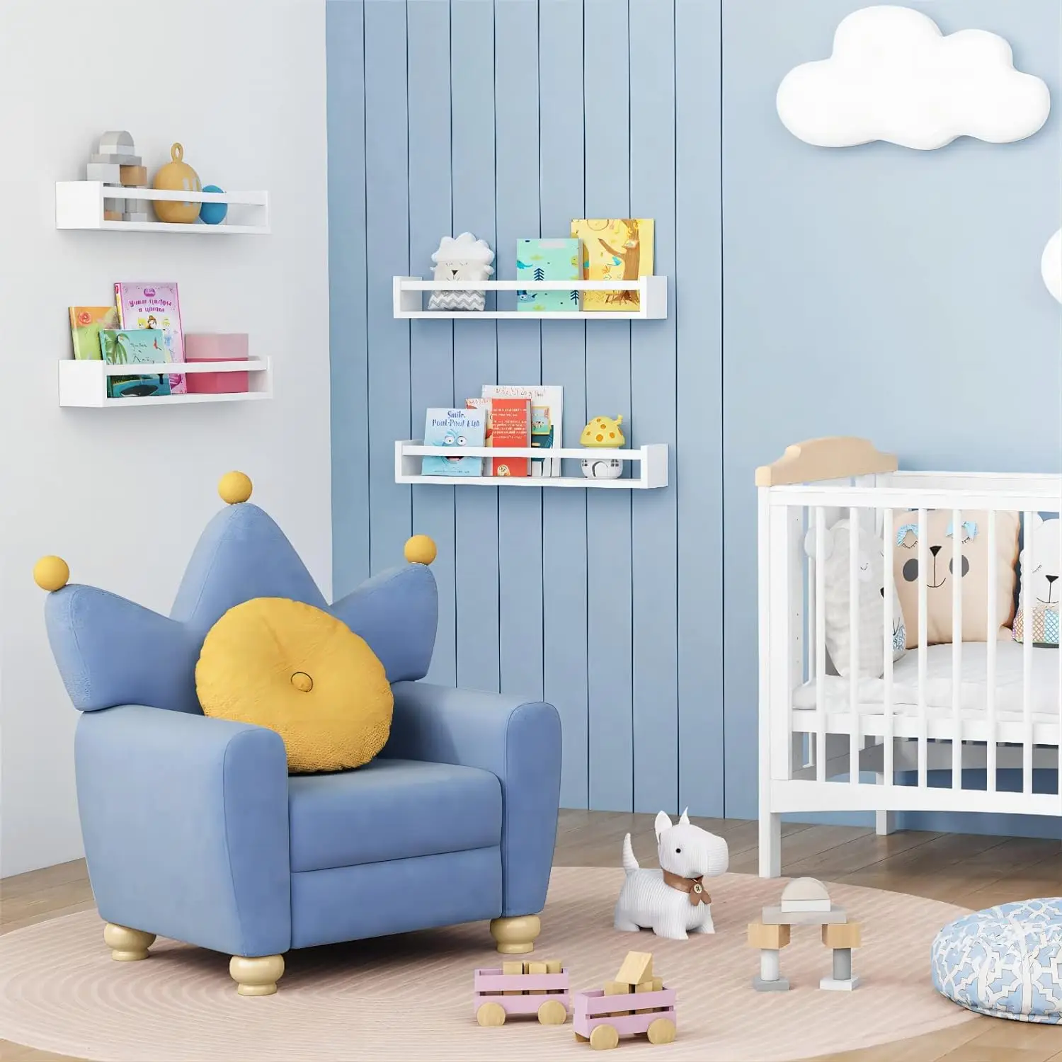 LM KIDS Custom Wholesale set of 3 Nursery wooden shelves for wall White wood wall shelf