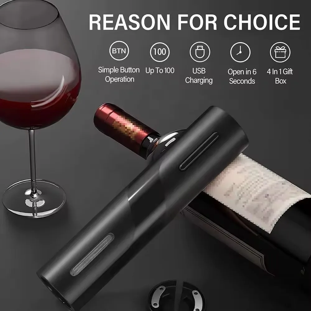 Custom Logo One Touch Battery Automatic Wine Corkscrew Bottle Opener Kit Electric Wine Opener Set