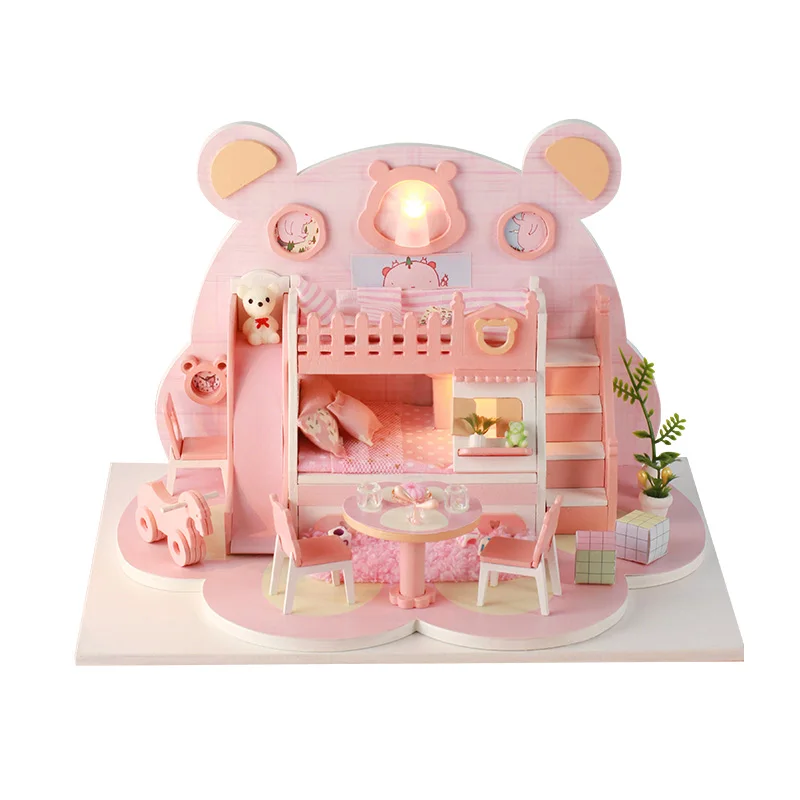 Know Me Bear Workshop Cute Animals Series Wood Doll House Diy Craft