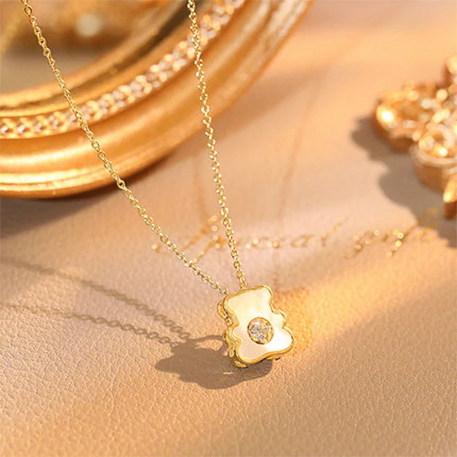 wholesale new fashion  bear necklace custom designer brand luxury stainless steel gold  happy face jewerly pulseras set