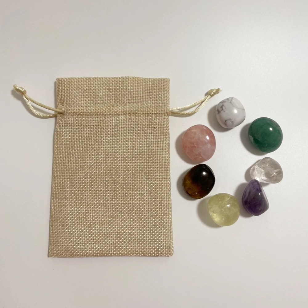 7-Piece Chakra Set Quartz Gemstone Crystal Grids Raw Technique Reiki Meditation Kit  Packaged In Cotton Bag