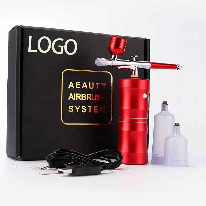 2024 hot selling 7.4V Custom New Makeup Airbrush Machine Spray Gun Facial Airbrush Set Nail Airbrush For Make Up Nail Art Paint