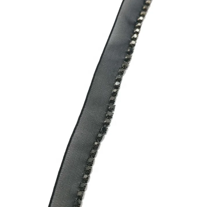 1 Row Rhinestone White Black Lace Trim Sew on Glass Crystal Chain Ribbon for Garment Shoes Bags Decoration