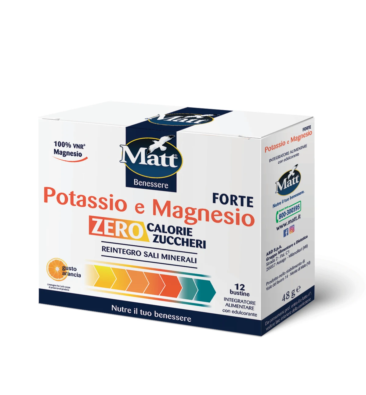 Made In Italy High Quality Matt Food Supplement Strong Potassium Magnesium Orange Flavour Zero Surgars Zero Calories Replacing M