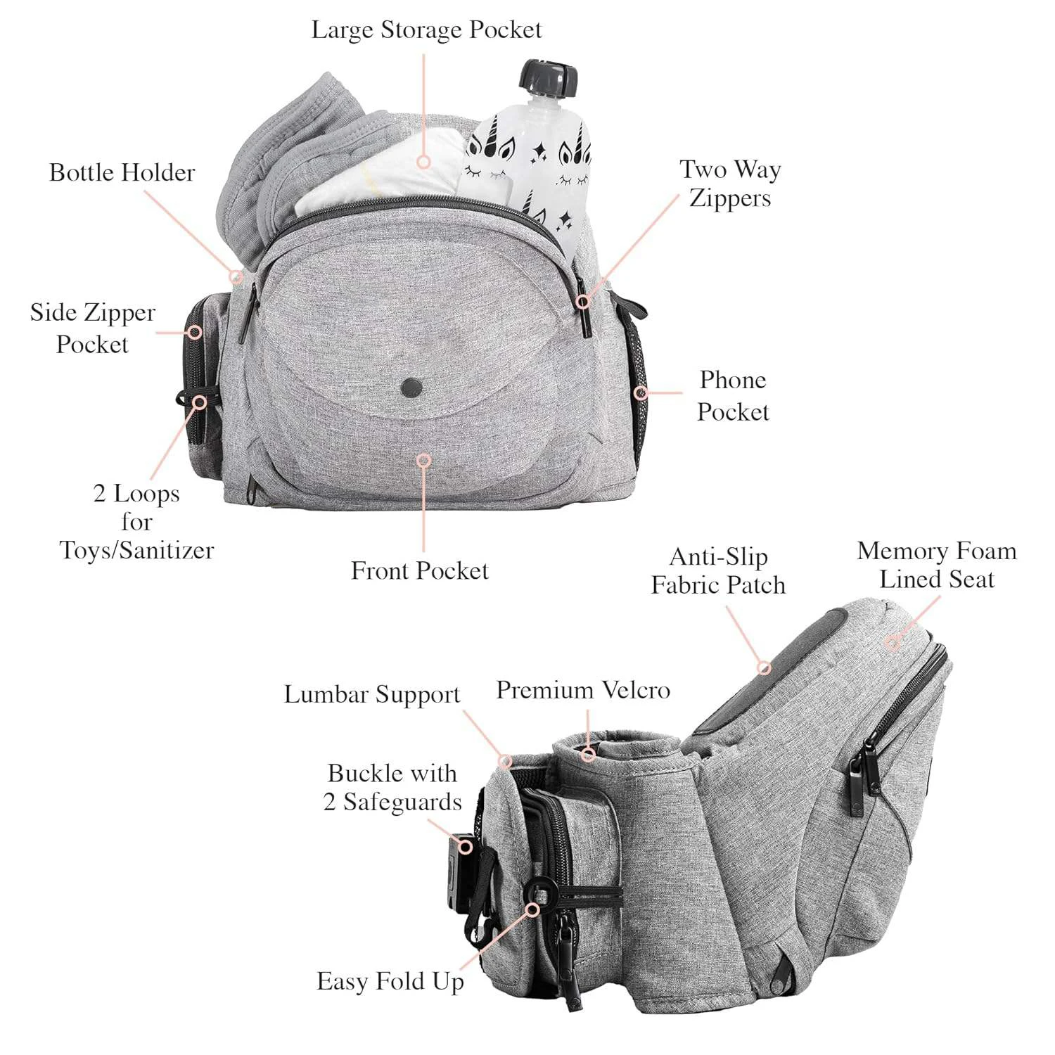 Waterproof Multifunction Foldable Oxford Safety Fabric Baby Hipseat Carrier Travel Mommy Comfort Hip Seat Baby Carrier