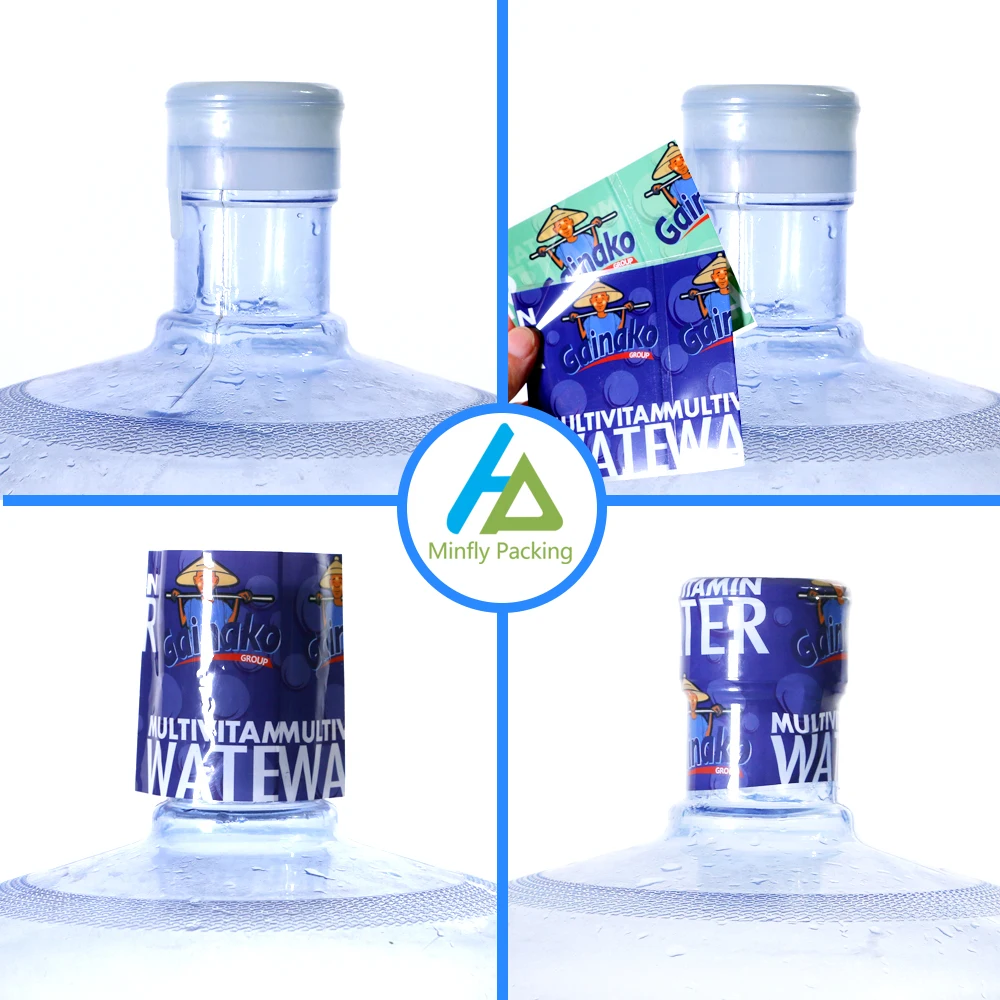 Minfly Digital Printing Custom Plastic PVC PET 5 Gallon Water Bucket Heat Shrink Seal Label for Bottle Cap