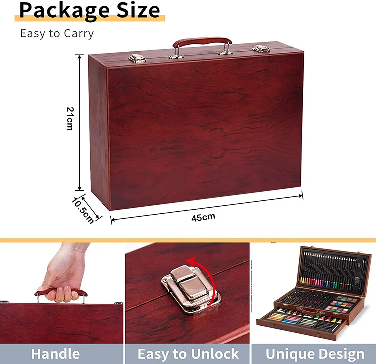 Wholesale 112 Pcs Luxury Professional Wooden Box Coloring Art Drawing Set for Kids Painting