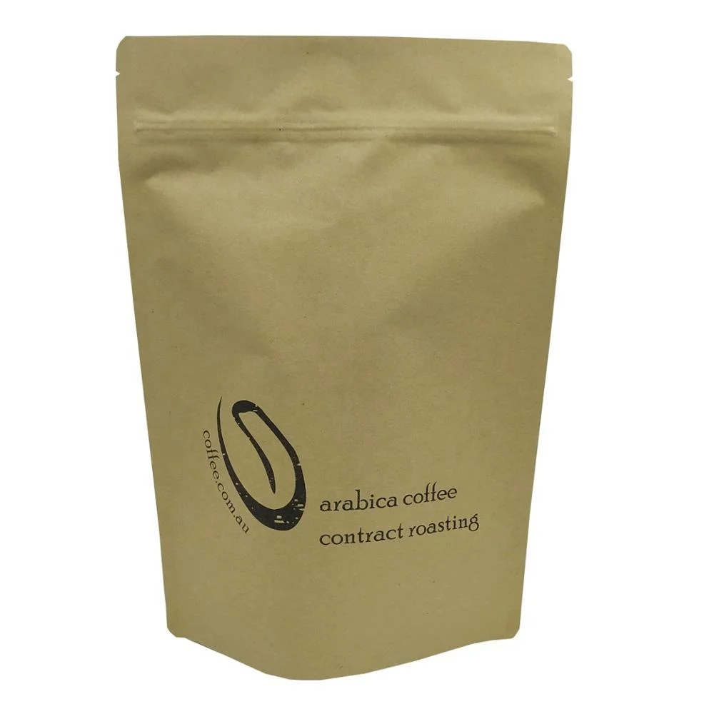Digital Printing Compostable 16oz Brown Kraft Paper Coffee Doypack with Ziplock
