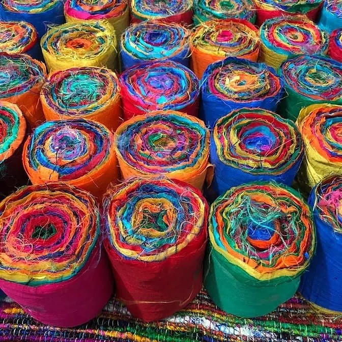Colorful Recycled Sari silk ribbon wide for patch work, gift wrapping art and craft decoration handmade eco friendly sustainable