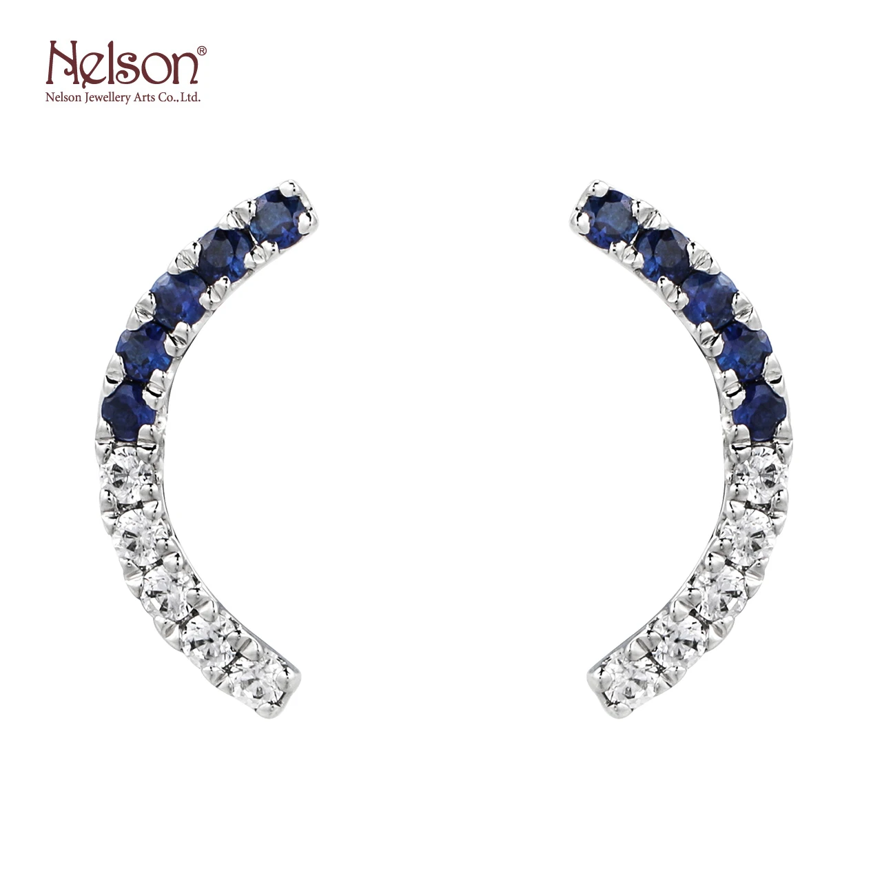 
Award Winning Wholesale price no MOQ Custom logo Zero risk 18K 750 White Gold Natural Blue Sapphire Genuine Diamond Stud Earring 