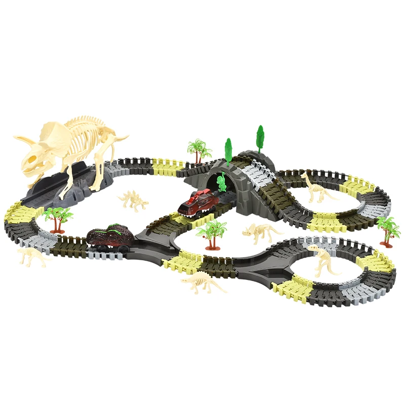 Educational Diy Assembled 209Pcs Skeleton Educational Dinosaur Park Rail Car Track Toy For Kids