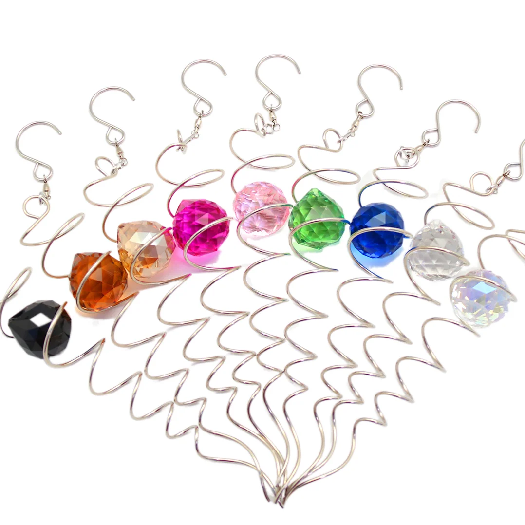 Gazing Ball Tail Decorative Wind Spinner Catcher 11 inch Tail and 2 inch Crystal Orb Indoor Outdoor Garden