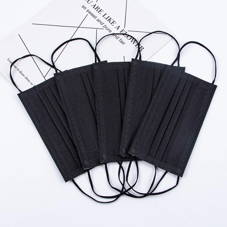 Wholesale price 50pcs per bag disposable black 3 ply face mask