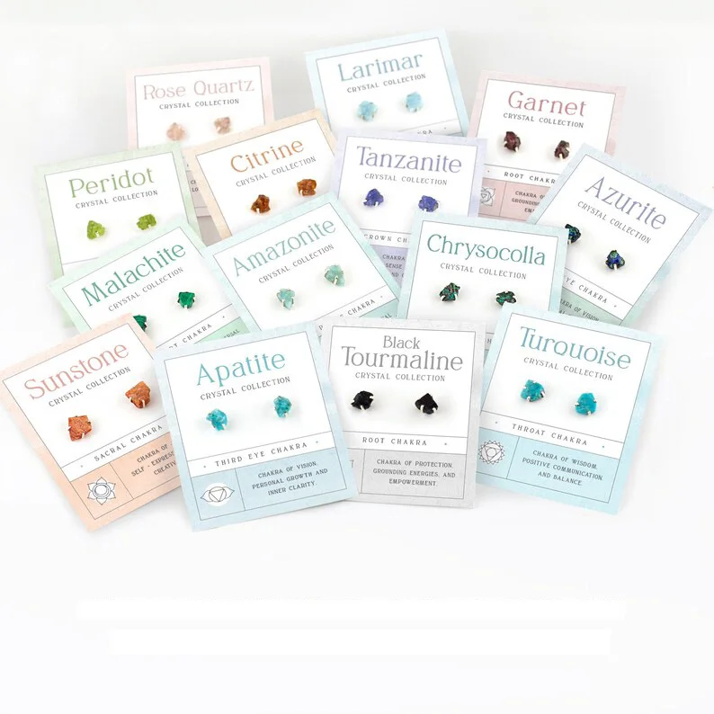 Zooying 12 Birthstone Gemstone Earring Stud Natural Stone Raw Natural Stone Birthstone with Cards Earring Jewelry