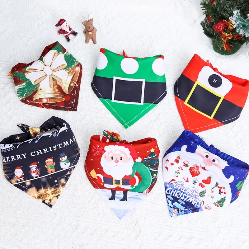 Pet Triangle Scarf Bibs Christmas Dog Soft Breathable Christmas Element Patterns Bandana