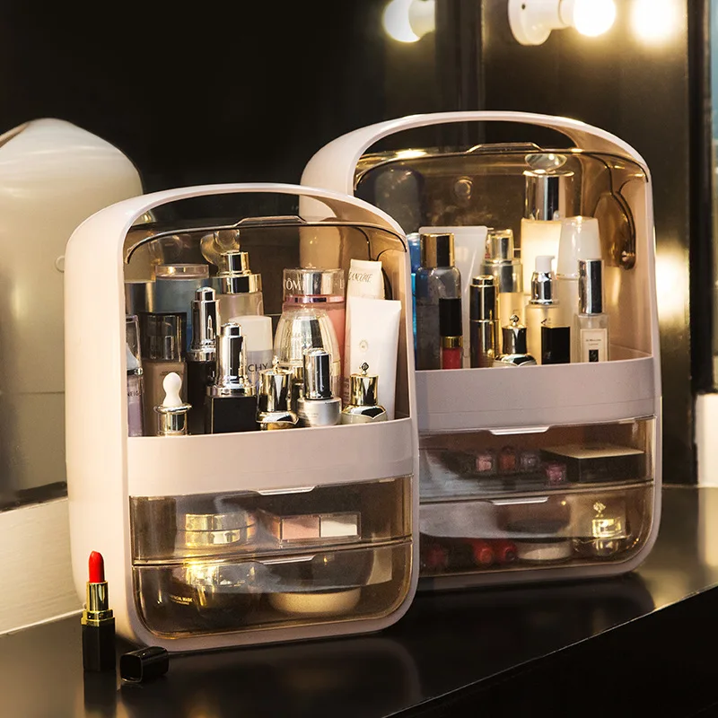 Plastic Transparent Portable  Makeup Container Storage Drawer Box Acrylic Cosmetic Storage Box with Handle