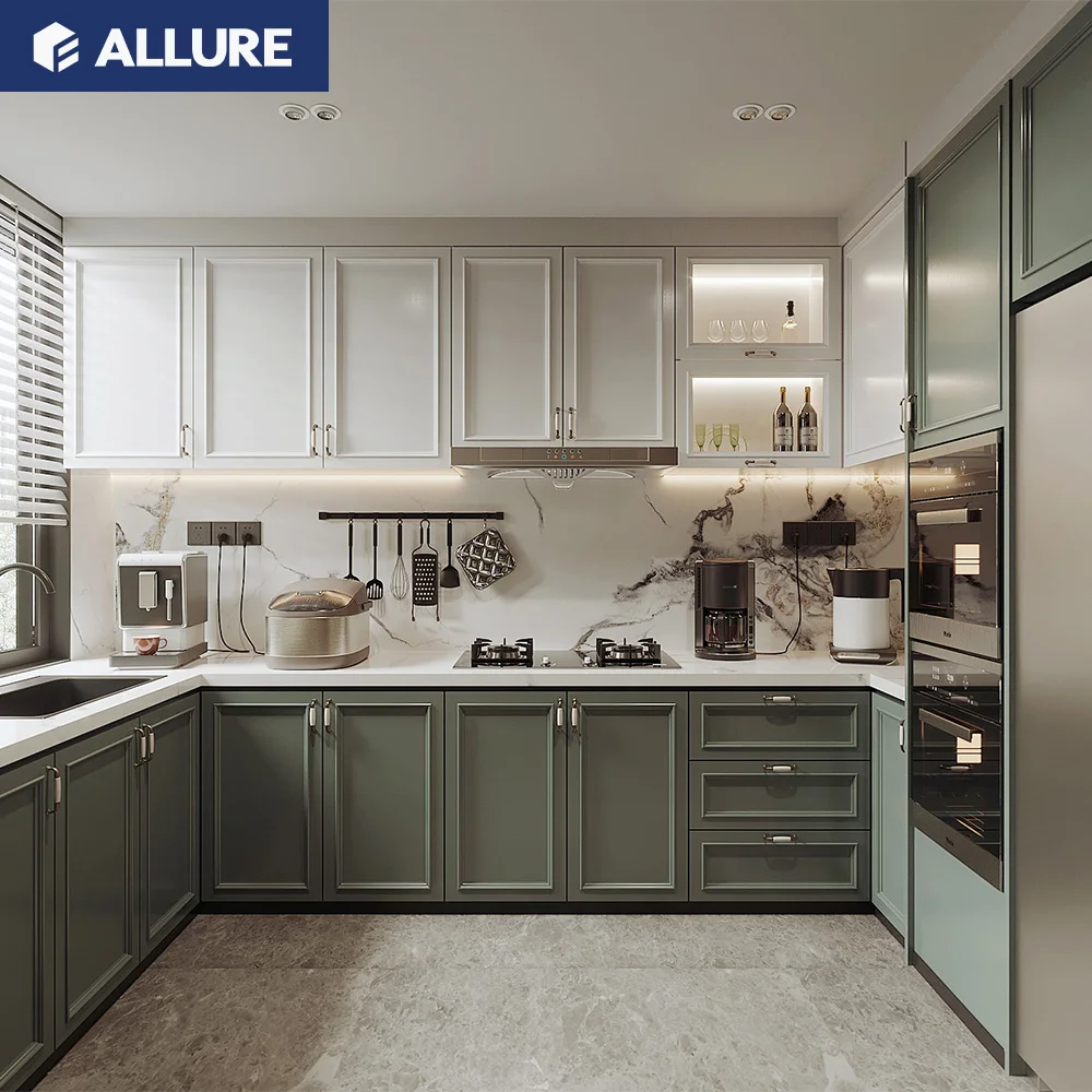 Allure Smart Usa Grey Cabinet Design Ready to Assemble Shaker Style Solid Wood Kitchen Cabinet Set for Apartments and Hotel