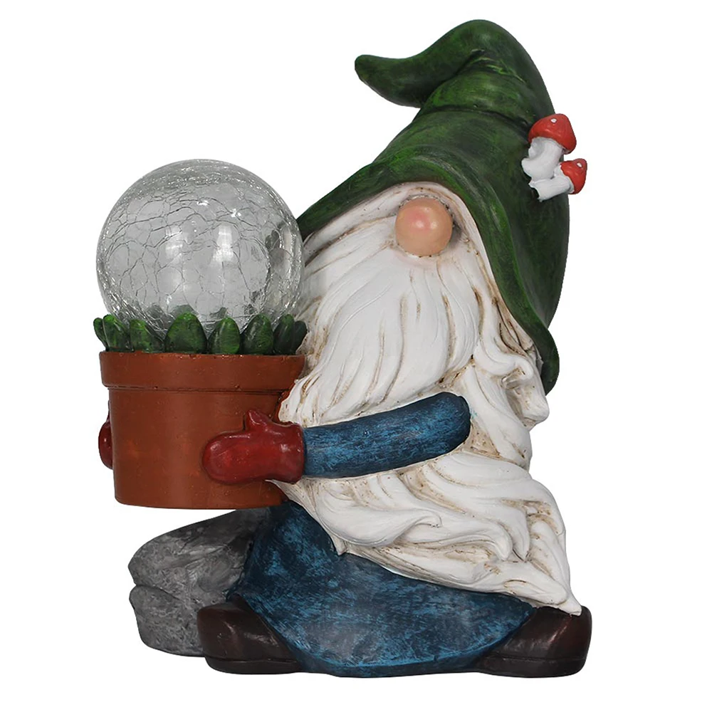Garden Gnome Statue Resin Gnome Figurine Carrying Magic Orb with Solar LED Light Outdoor  Decoration for Patio Yard Lawn