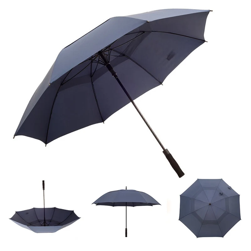 Custom Wholesale Supplier Oem 30 Inch Best Quality Double Canopy Layer Windproof Straight Type Promotional Golf Umbrella